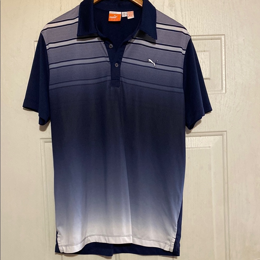 Puma Blue and White Polo Shirt Gradient Design